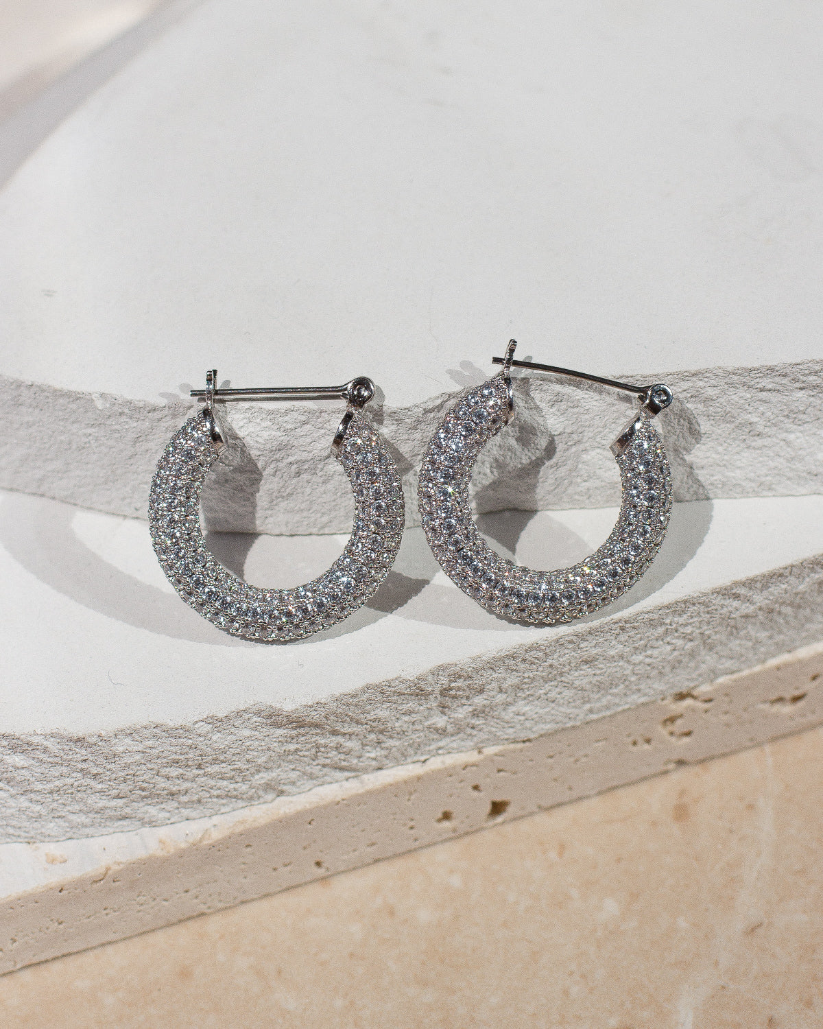 Pave Baby Amalfi Hoops - Silver
