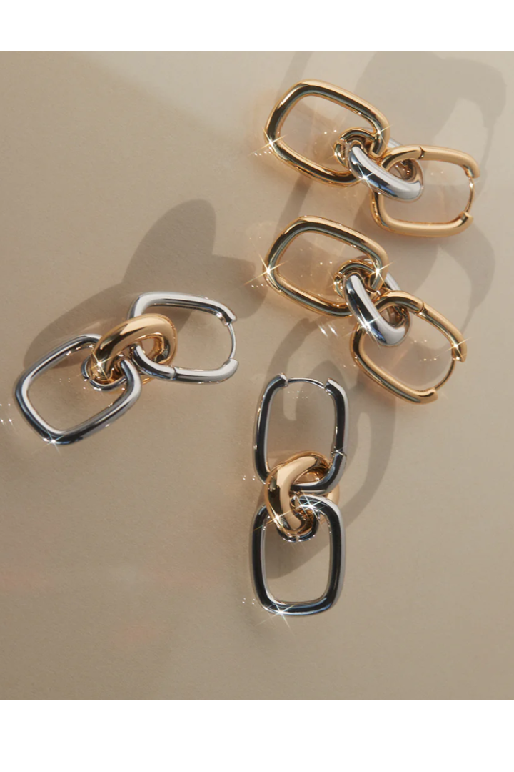 Two Tone Chain Link Earrings - Silver
