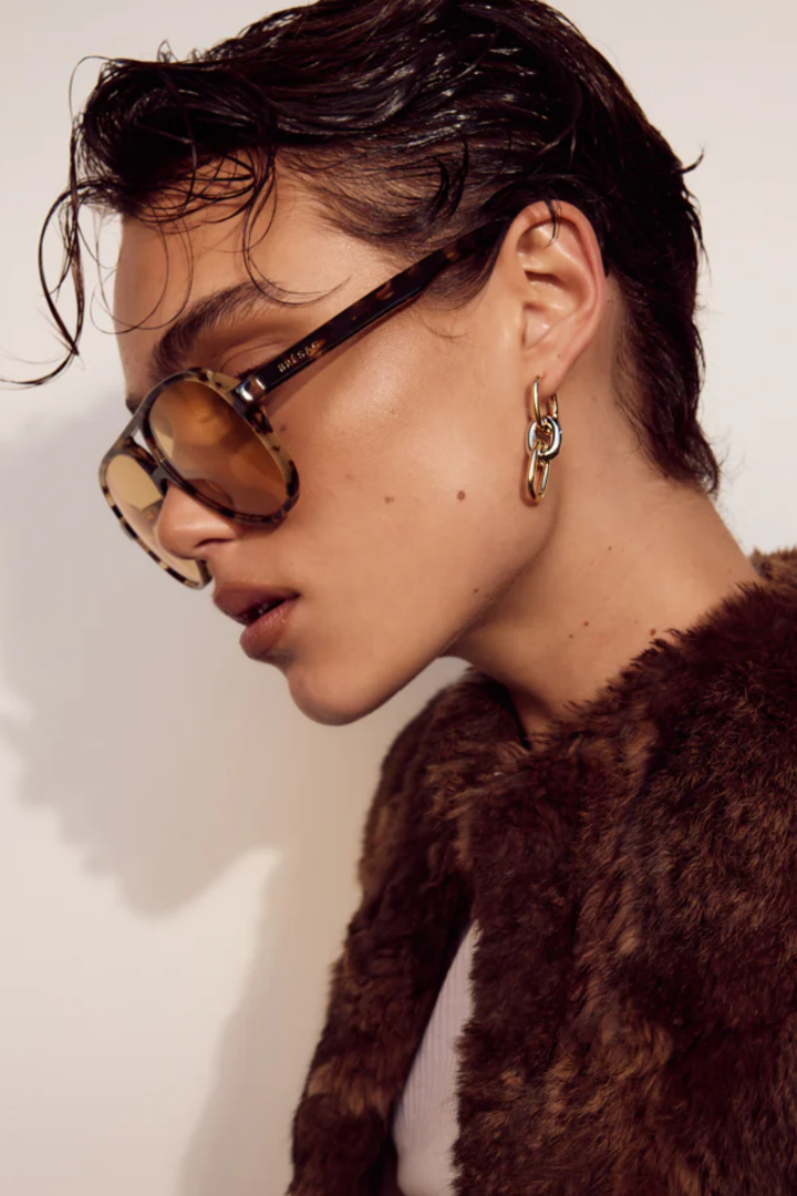 Two Tone Chain Link Earrings - Gold