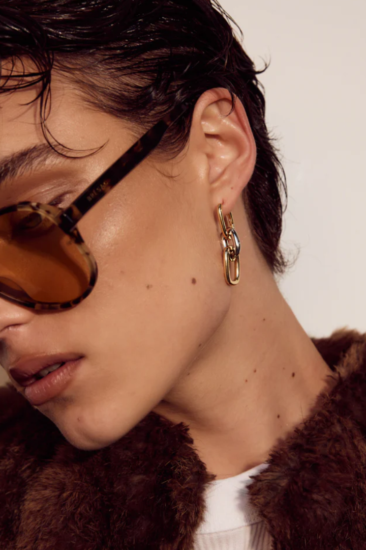 Two Tone Chain Link Earrings - Gold