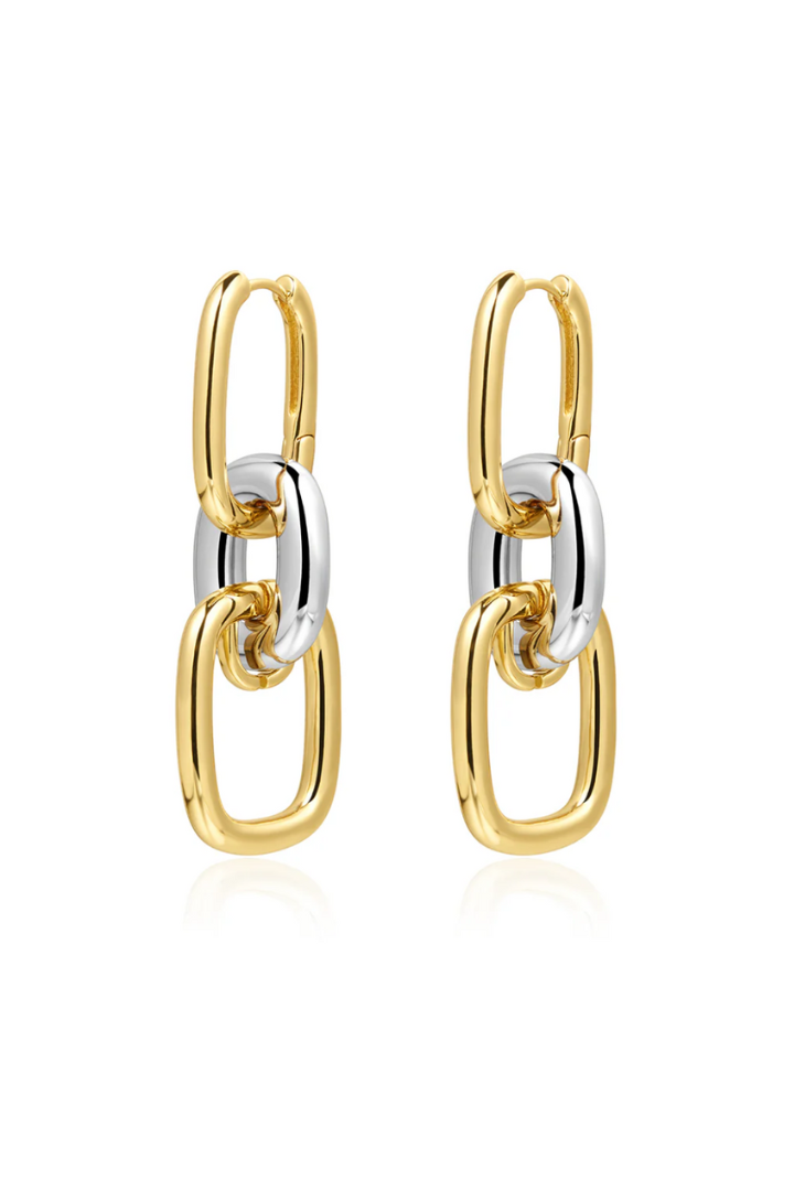 Two Tone Chain Link Earrings - Gold
