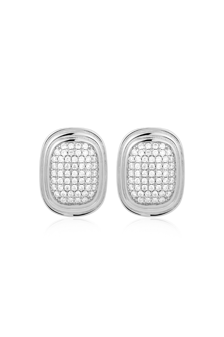 Pave Oval Stud - Silver