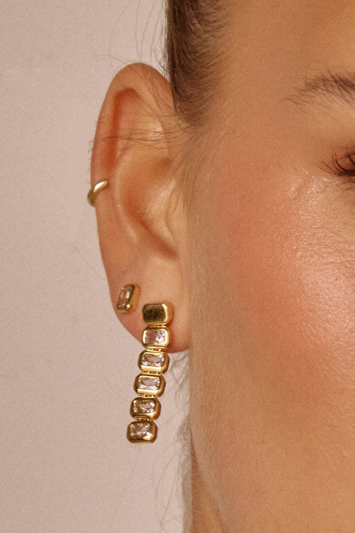 Bianca Bezel Drop Studs - Gold