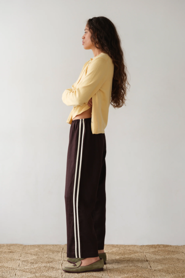 Cropped Stripe Linen Simple Pant