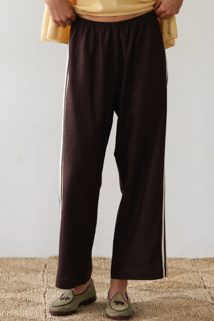 Cropped Stripe Linen Simple Pant