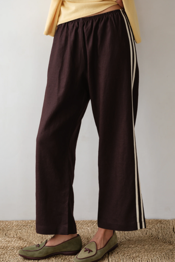 Cropped Stripe Linen Simple Pant
