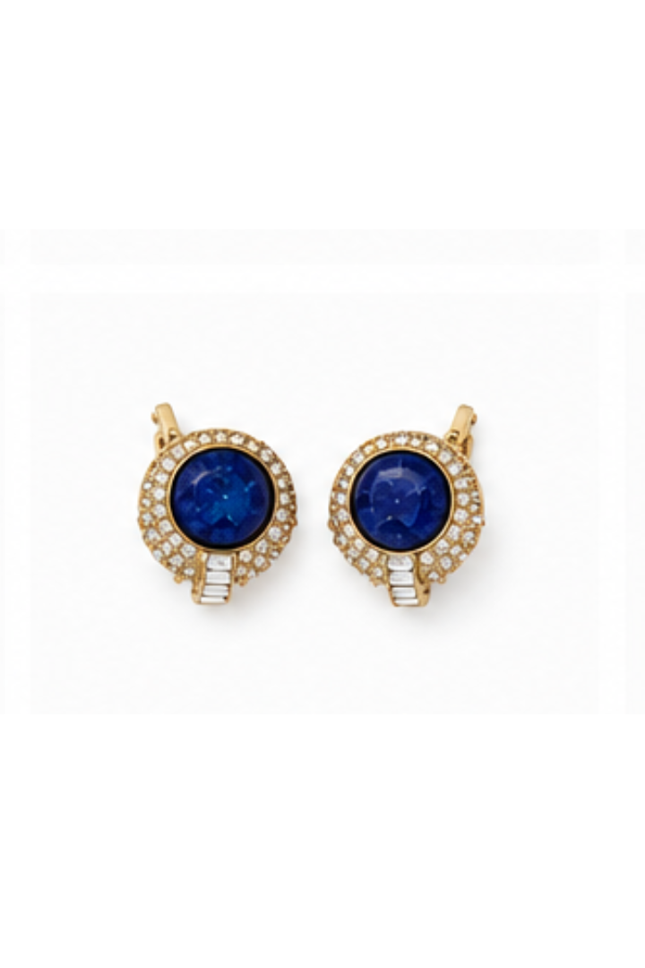 Vintage Lapis Lazuil Rhinestone Earrings