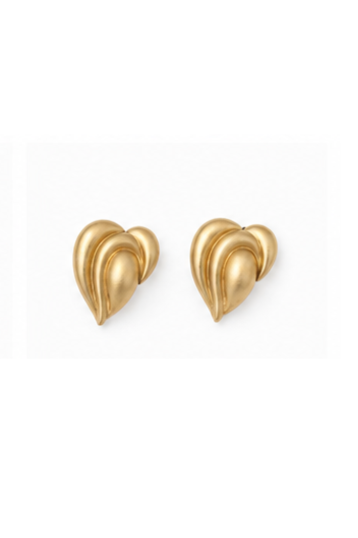 Vintage Brushed Gold Heart Earrings