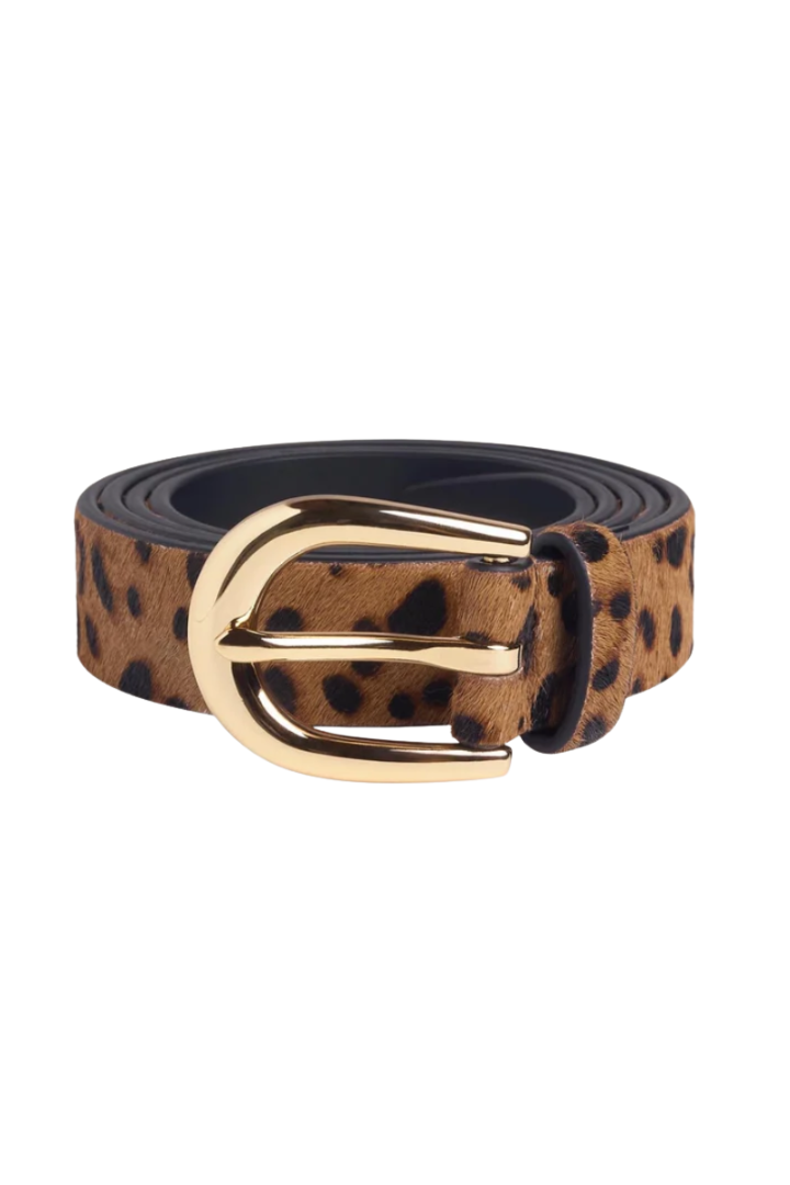 Favorite Daughter leopard print hair calf belt with gold buckle, view 3
