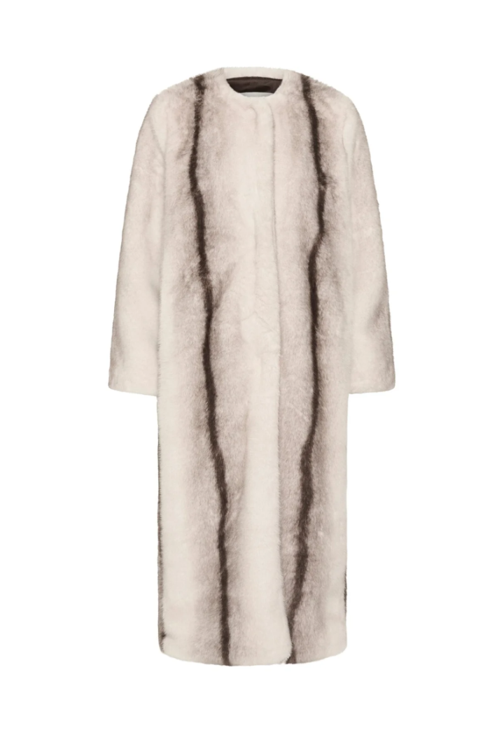 InWear Zabelle Faux Fur Coat — long collarless faux fur coat, view 6