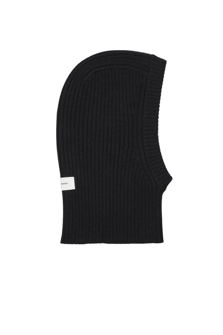 Samsøe Samsøe Sakara Balaclava — rib-knit wool balaclava in black