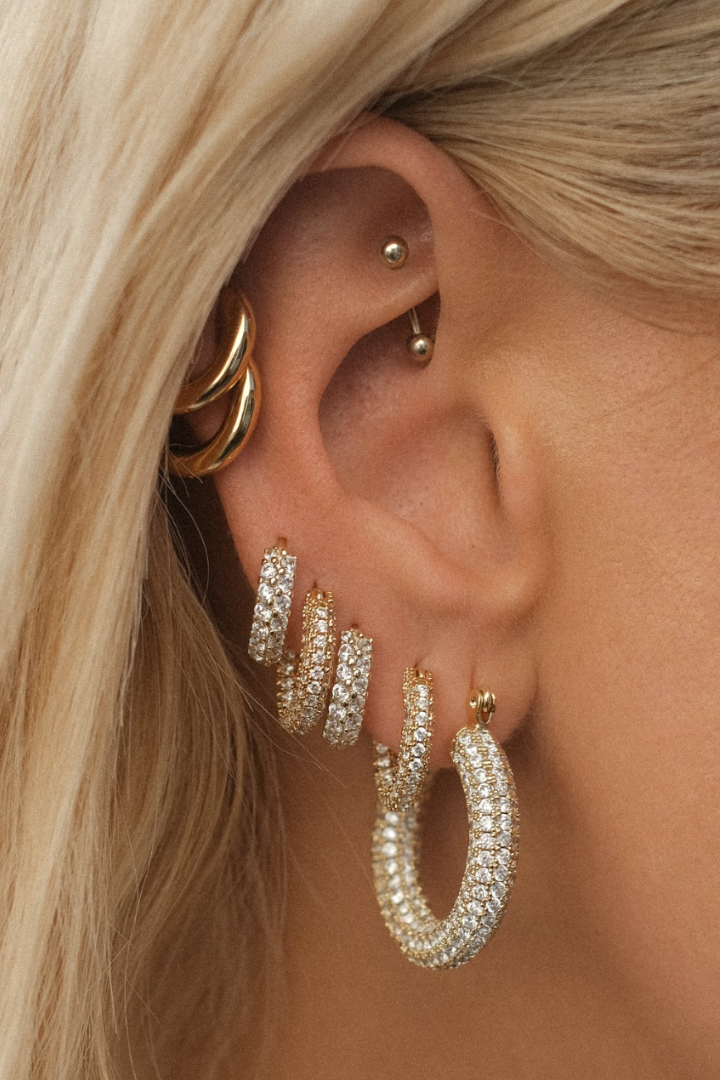 Pave Baby Amalfi Hoops - Gold