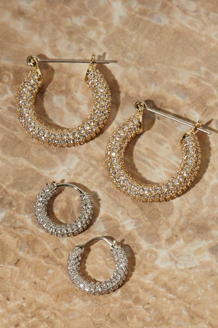 Pave Baby Amalfi Hoops - Gold