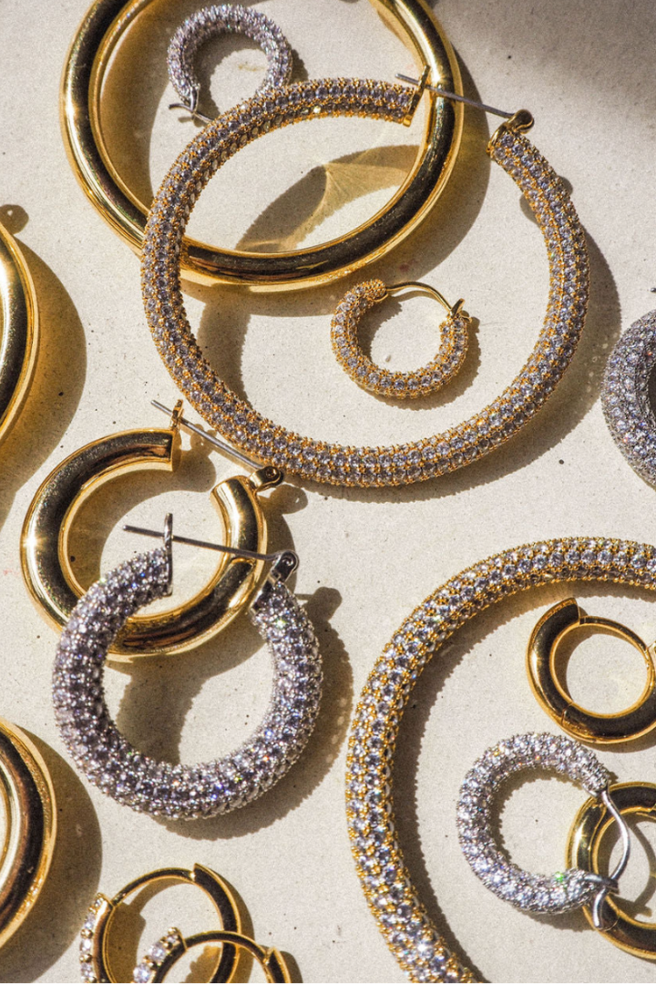 Pave Baby Amalfi Hoops - Gold