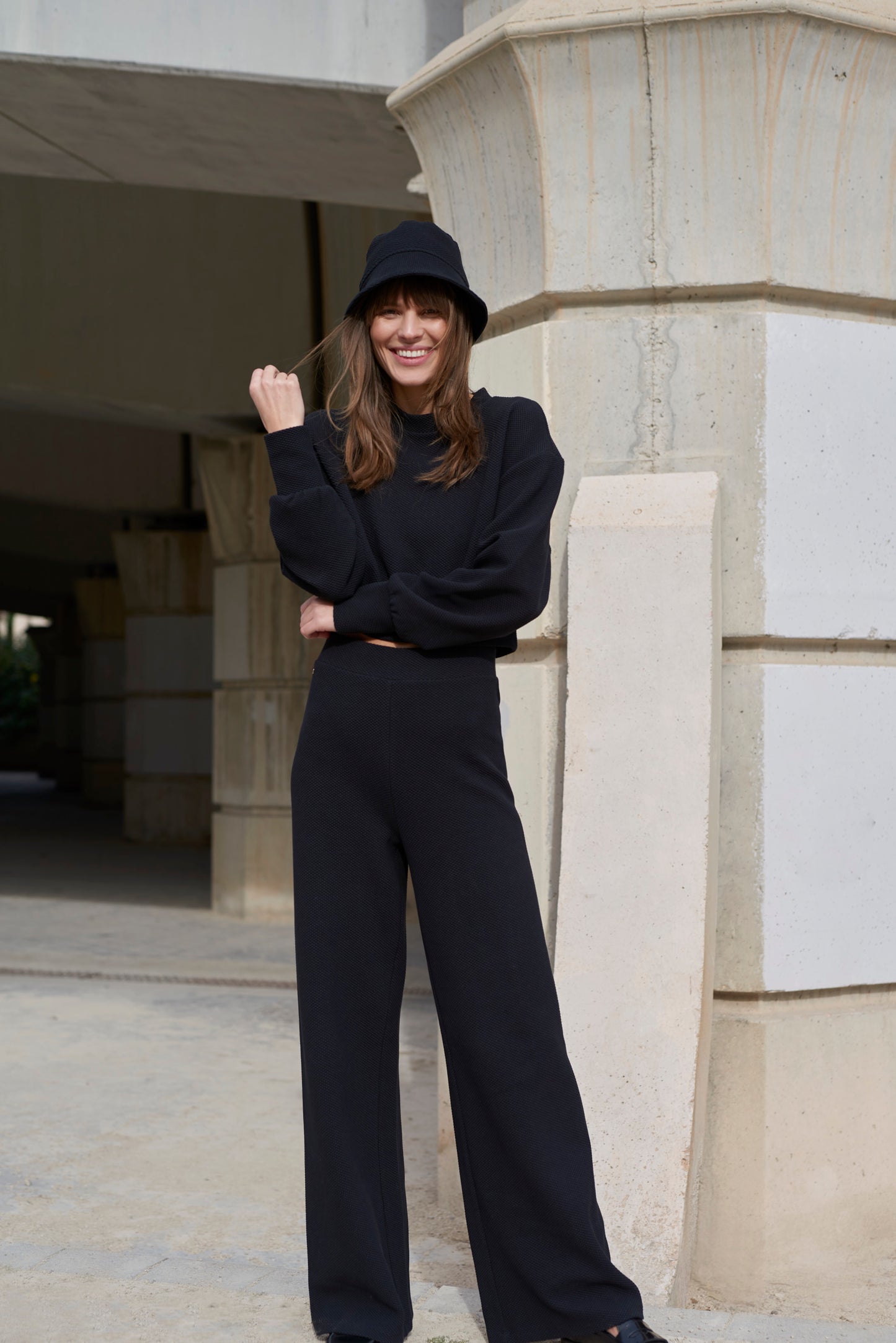 Lune Active Moon Flare Wide Leg Straight Black Lounge Everyday Pants