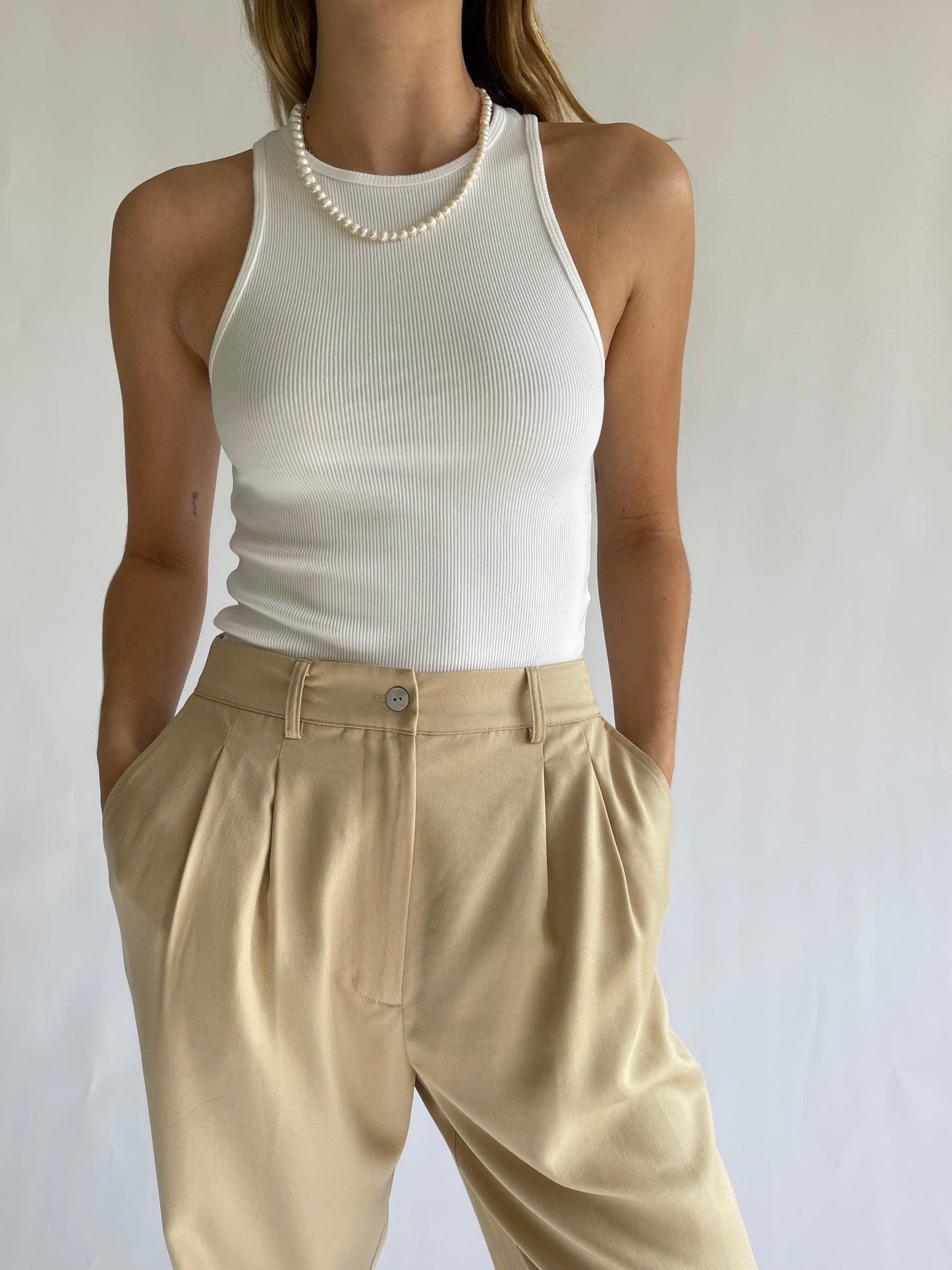 donni rib knit racer back tank white cotton modal