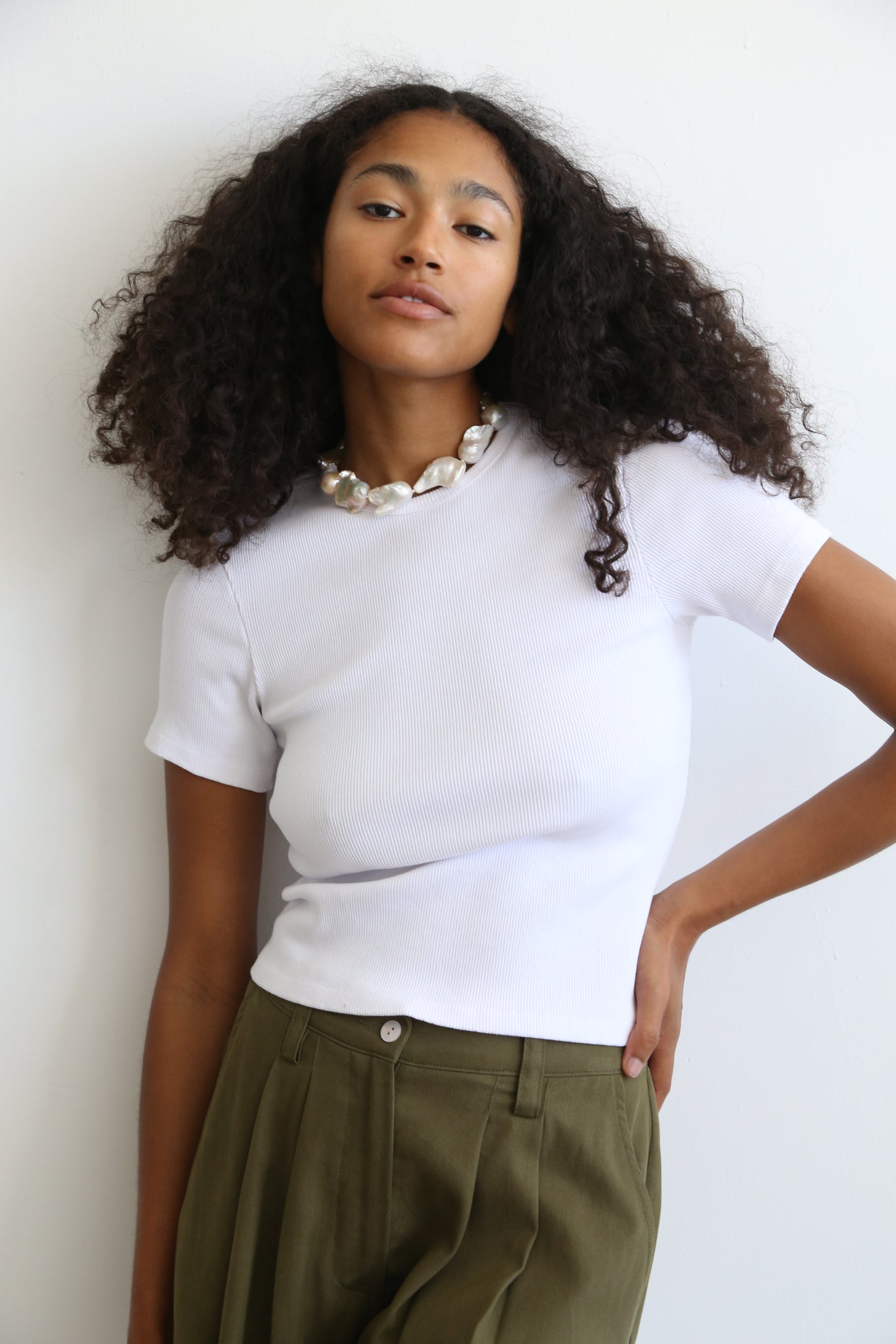 donni rib tee white cotton modal