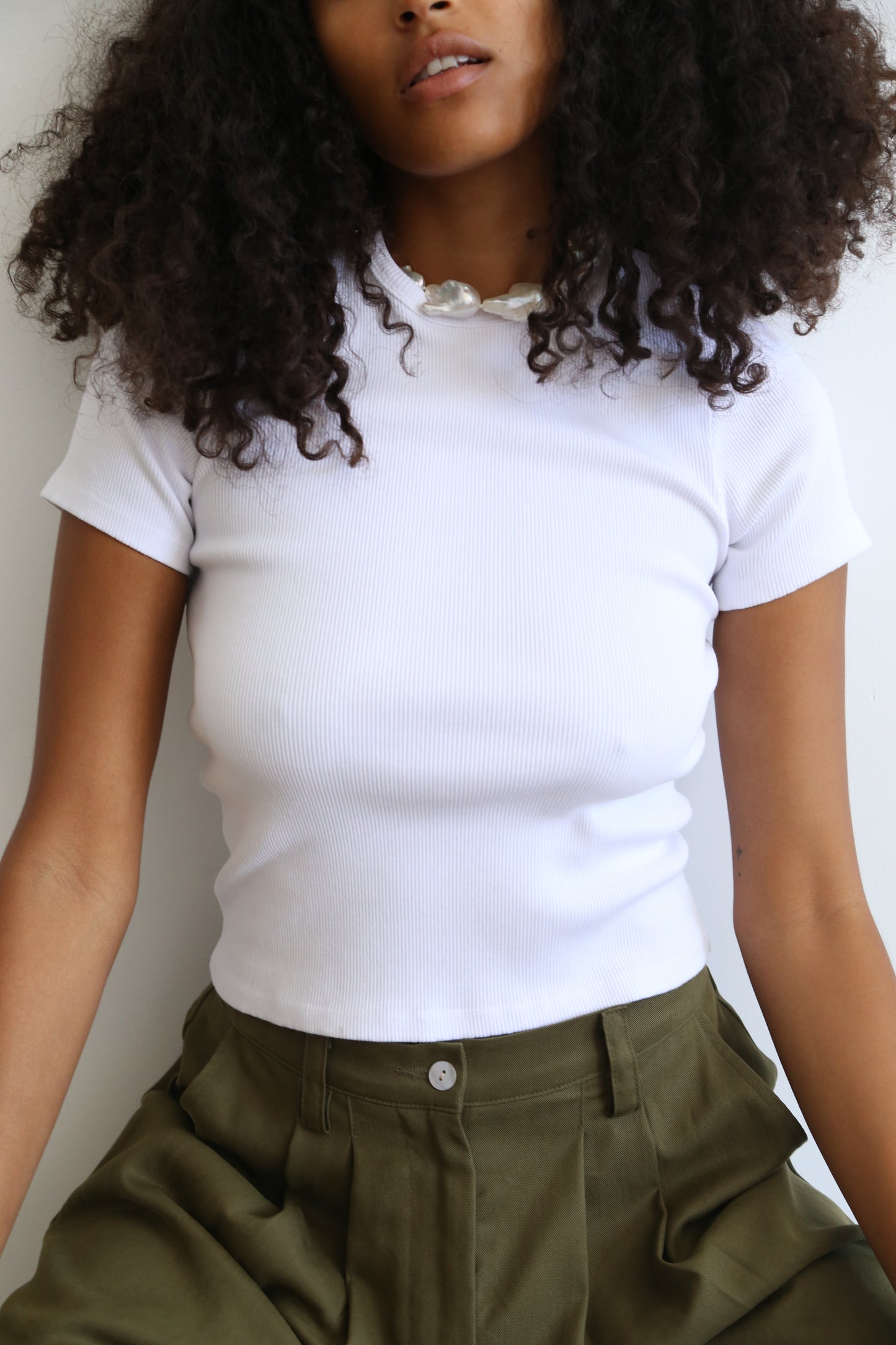 donni rib tee white cotton modal