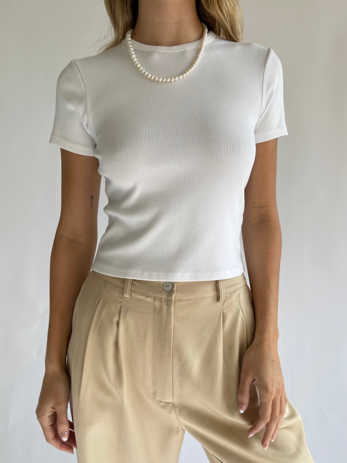 donni rib tee white cotton modal