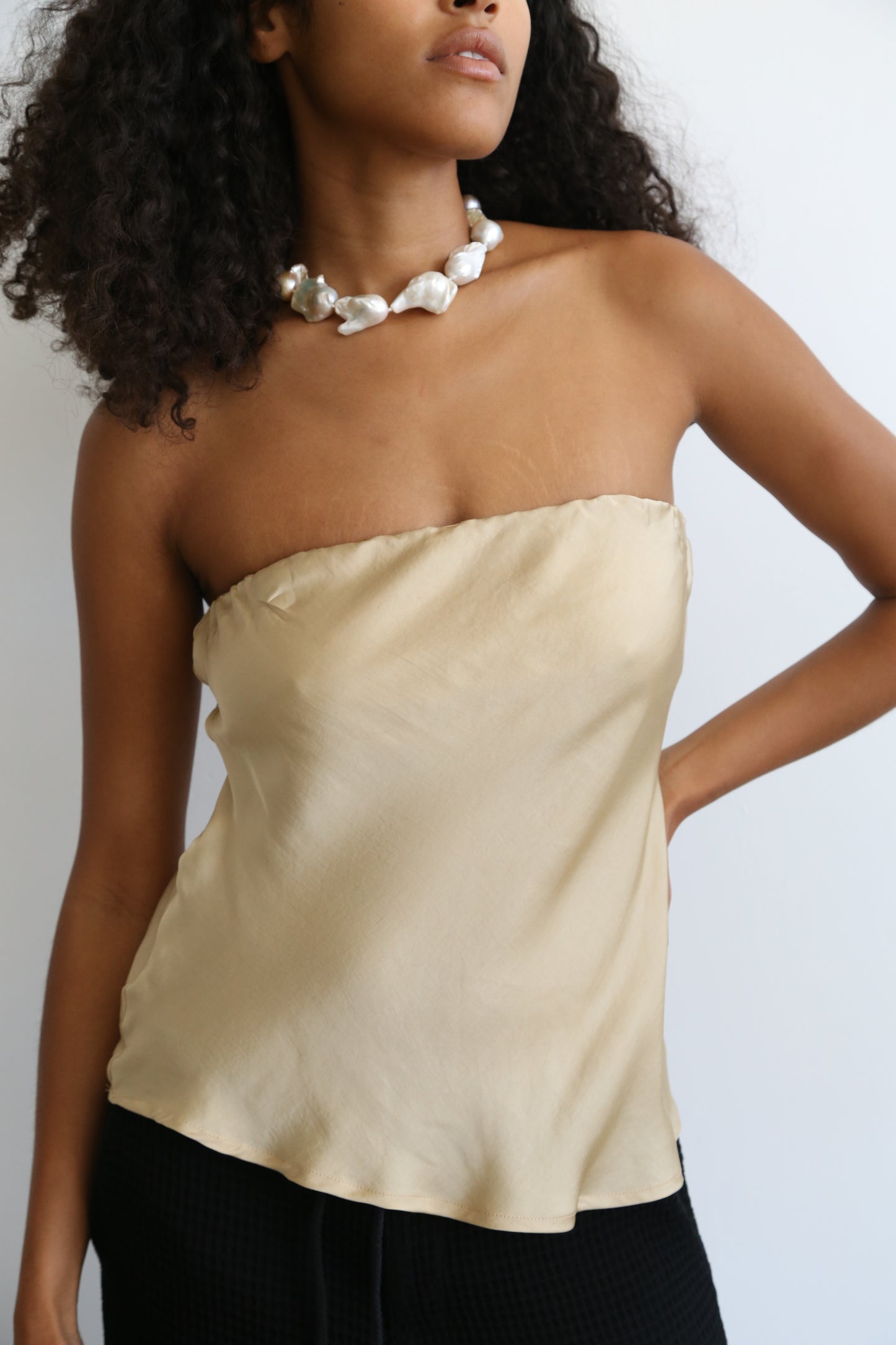 silk tube top sand beige 