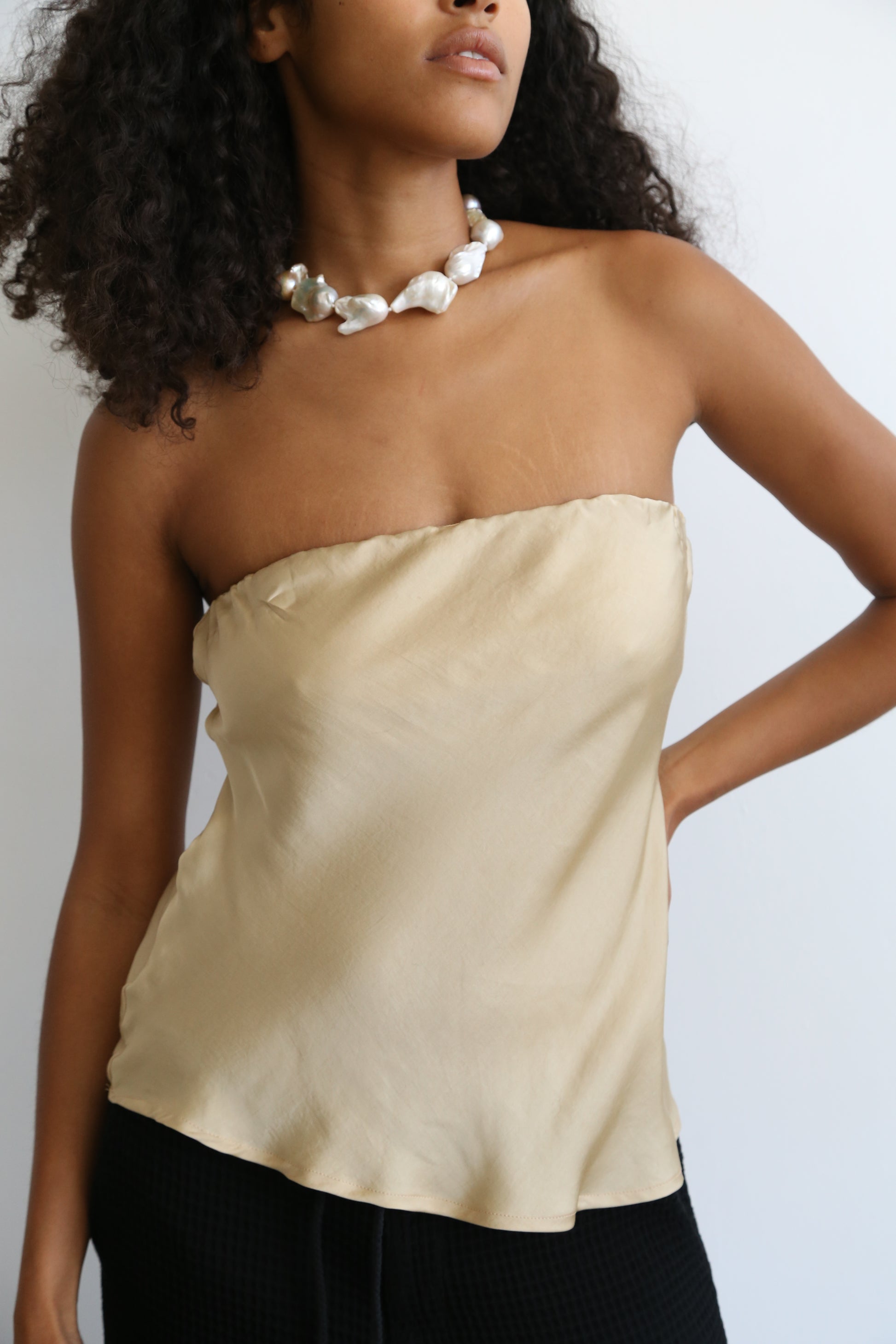 silk tube top sand beige