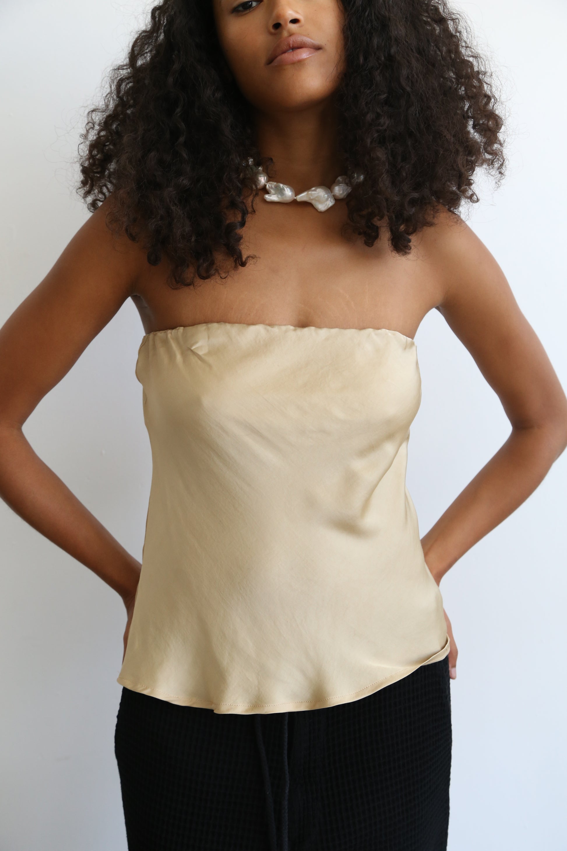 silk tube top sand beige