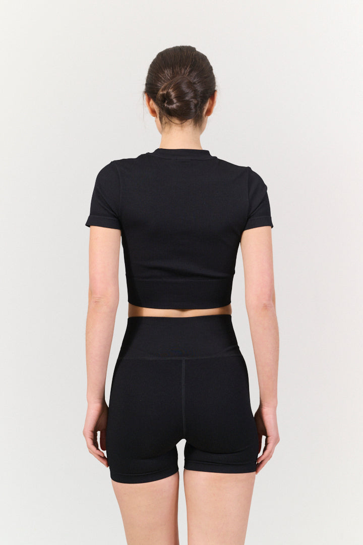 lune active high waist bike shorts black rib knit
