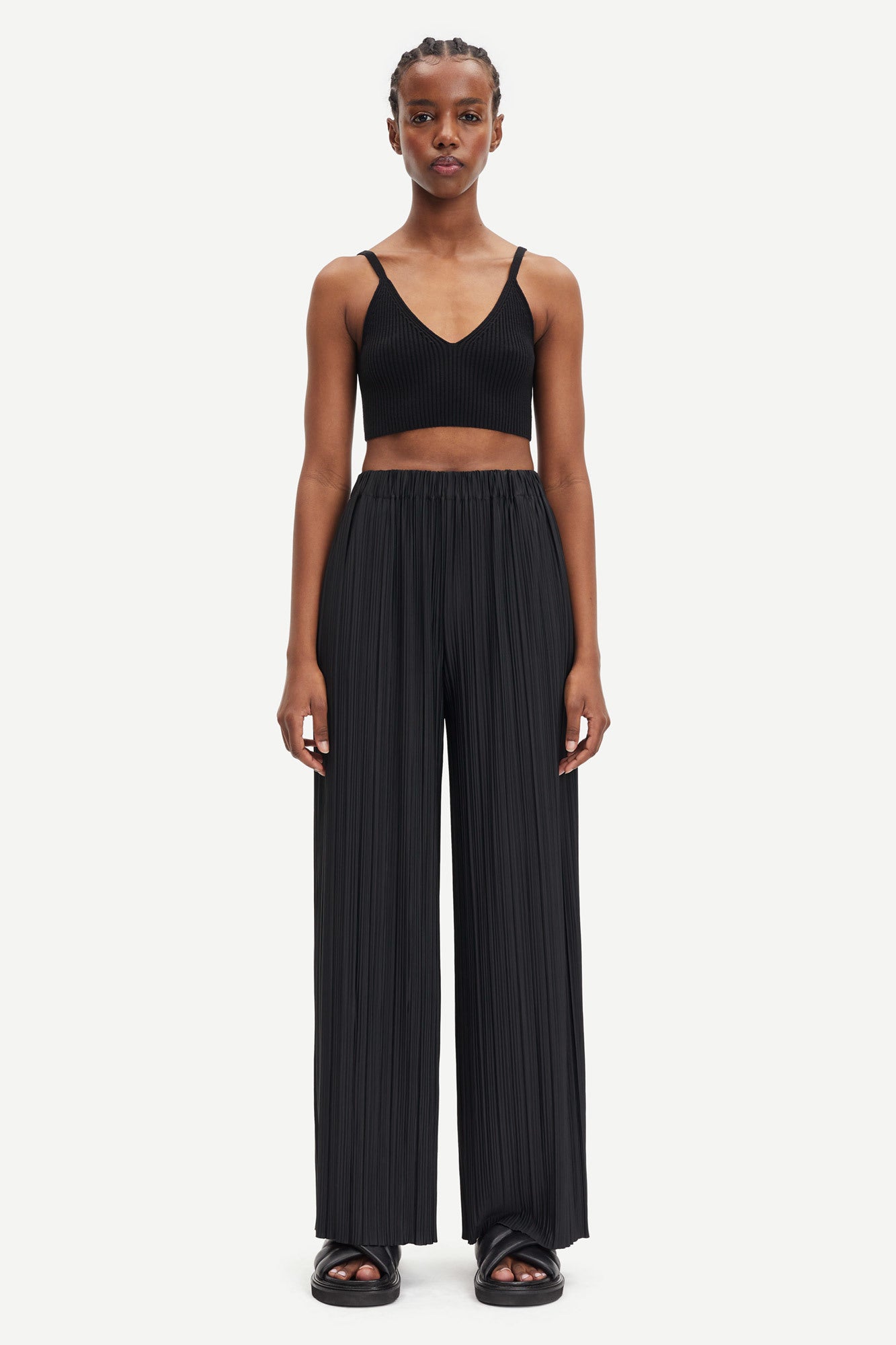 samsoe samsoe black pleated wide leg straight trouser 