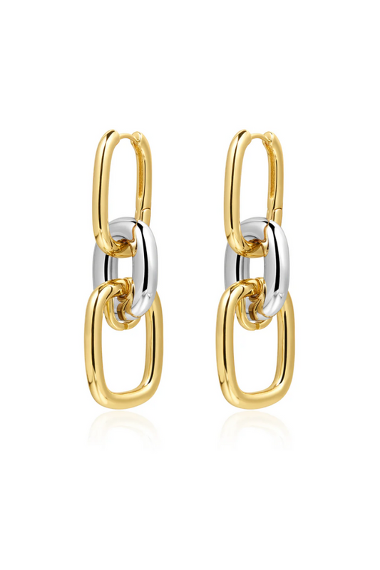 Two Tone Chain Link Earrings - Gold