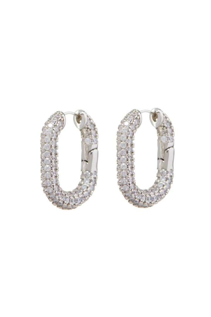 Pave XL Chain Hoops- Silver