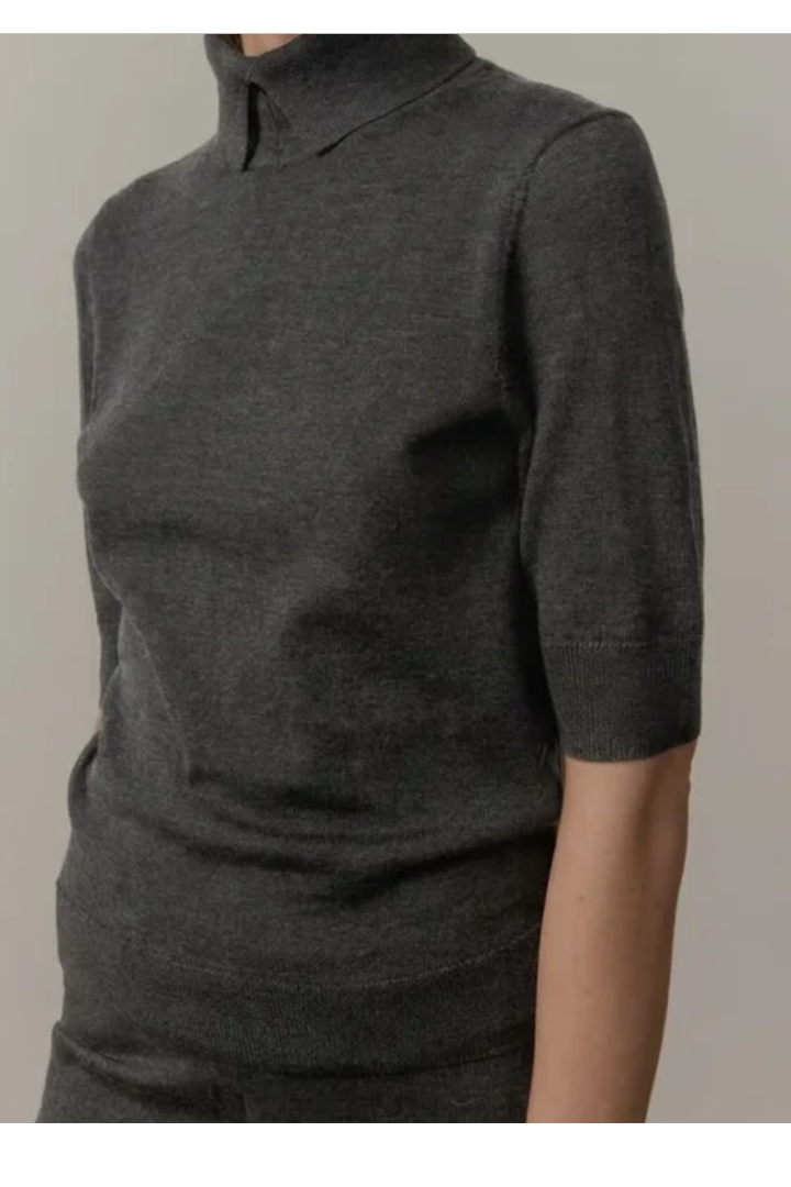 Birgitte Herskind Perry Knit Blouse — merino knit blouse in grey, view 4