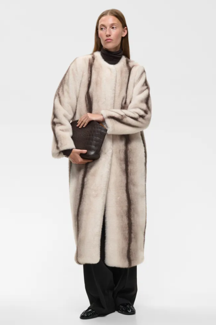 InWear Zabelle Faux Fur Coat — long collarless faux fur coat
