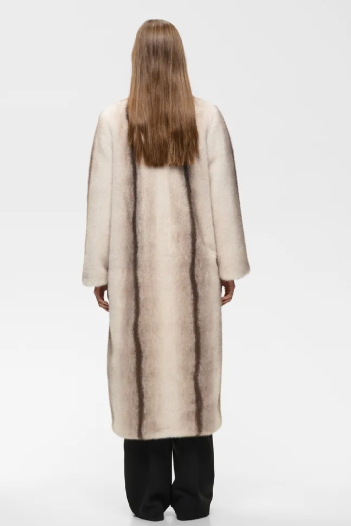 InWear Zabelle Faux Fur Coat — long collarless faux fur coat, view 4