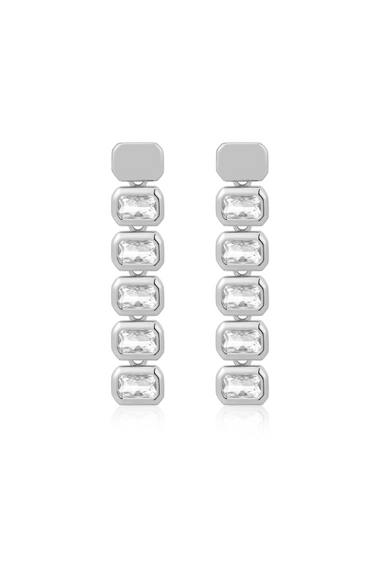 Bianca Bezel Drop Studs - Silver