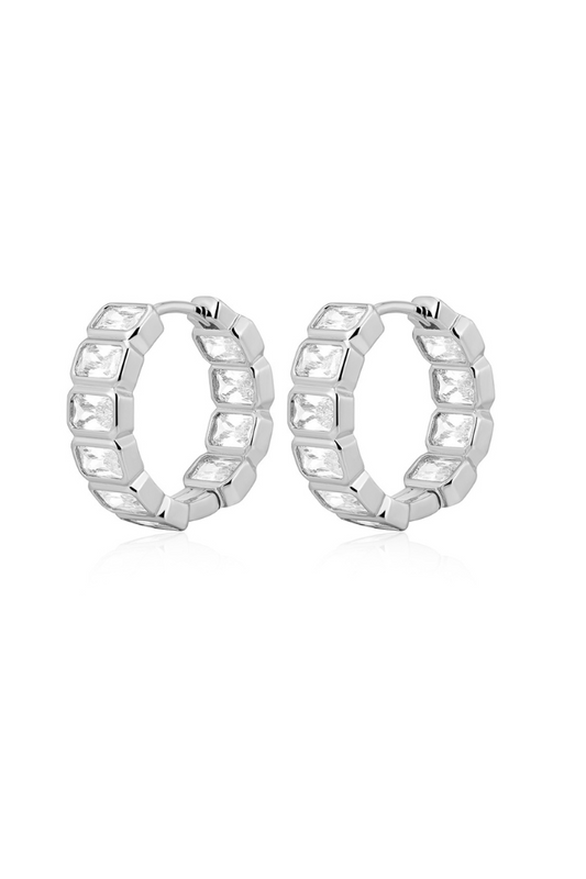 Bianca Bezel Hoops - Silver