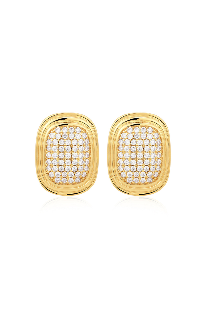 Pave Oval Stud - Gold