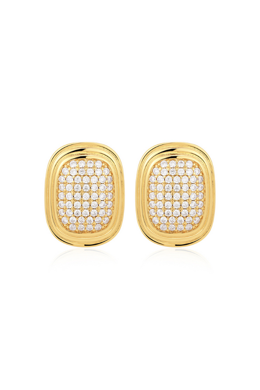 Pave Oval Stud - Gold