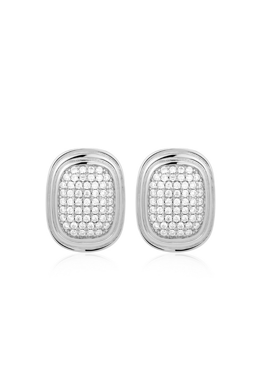 Pave Oval Stud - Silver