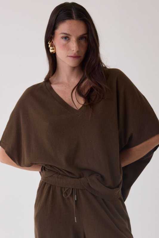 Cotton Linen Vneck Tee