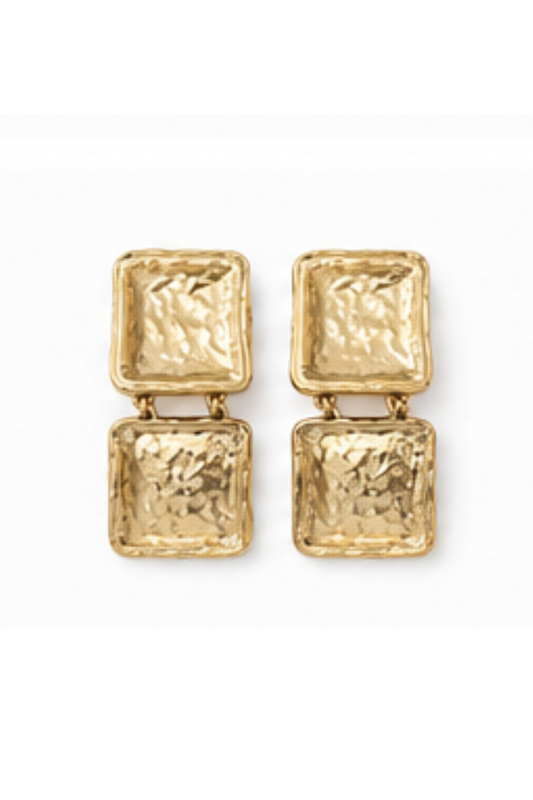 Vintage Hammered Gold Drop Earrings