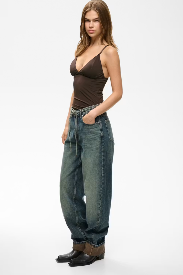 Gestuz Cami Top in Brown — deep V-neckline with adjustable thin straps for a slim fit