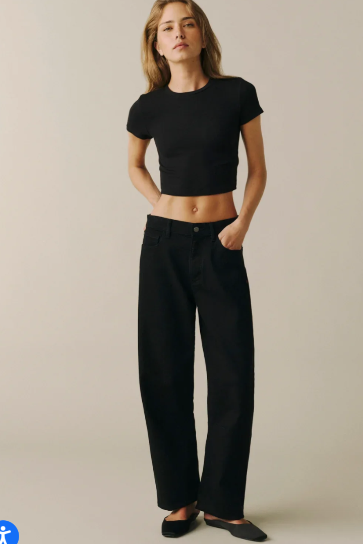 BNA Soft Barrel Jean in Girls Night wash, front view
