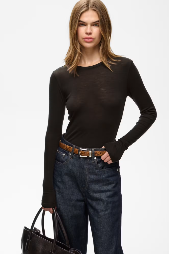 Ninia LS Wool Top, slim-fit long sleeve top, front view