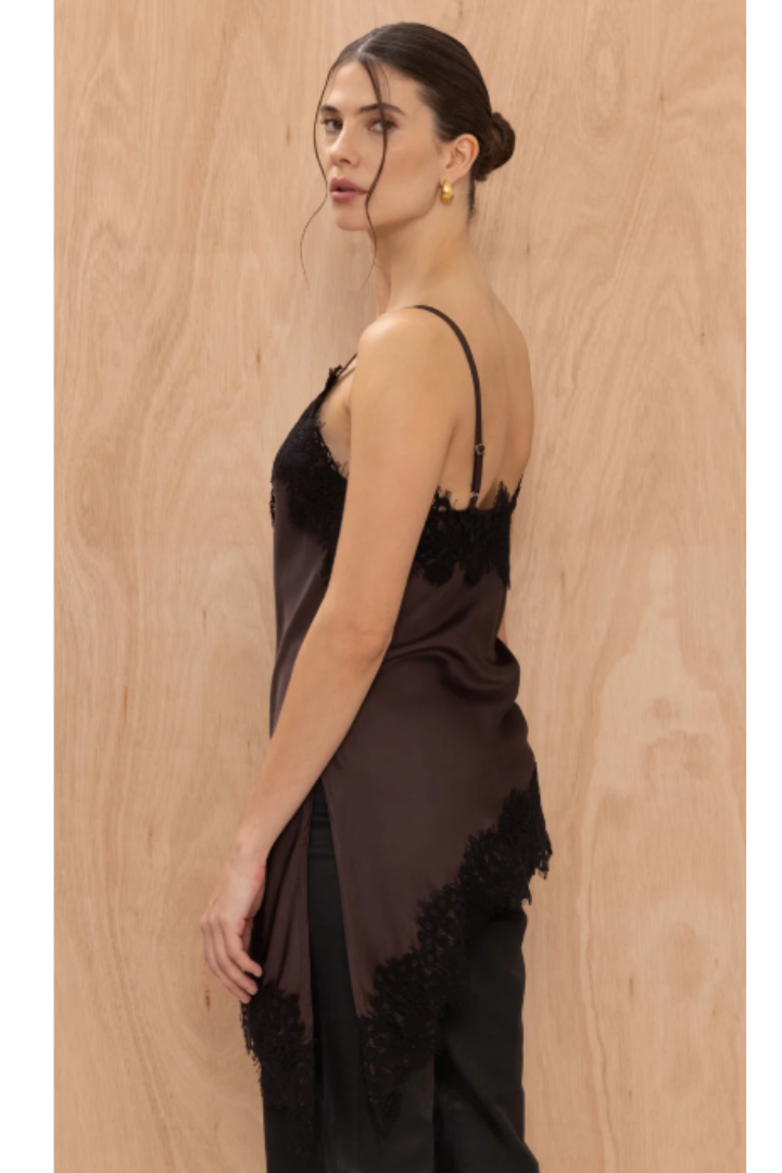 Charli London Blake Cami in Brown — soft-touch fabric for a refined, feminine finish.