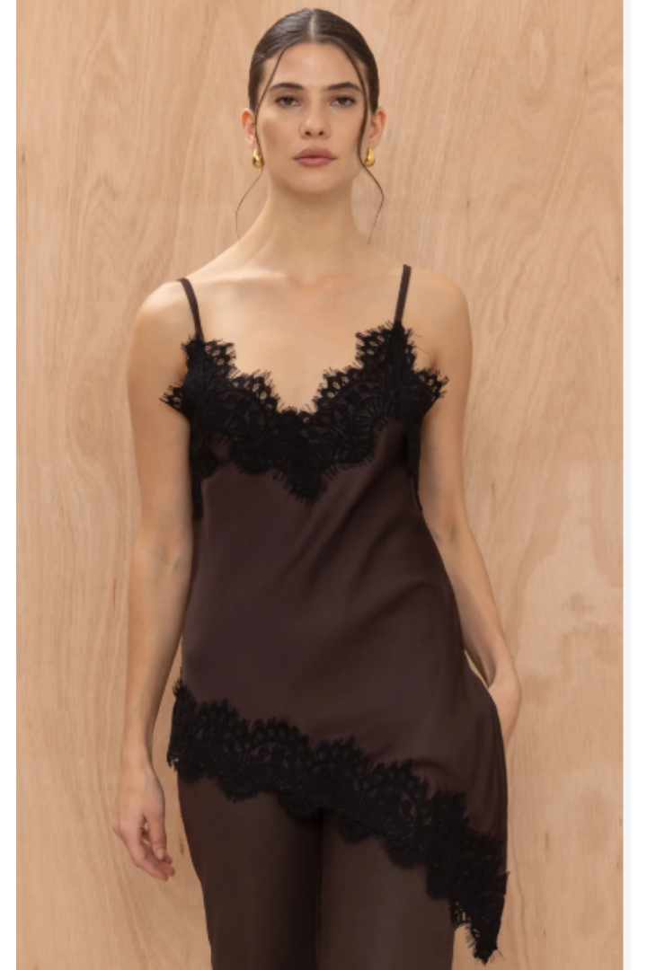 Blake Cami by Charli London in Brown — a flattering cut with subtle contrast trim.