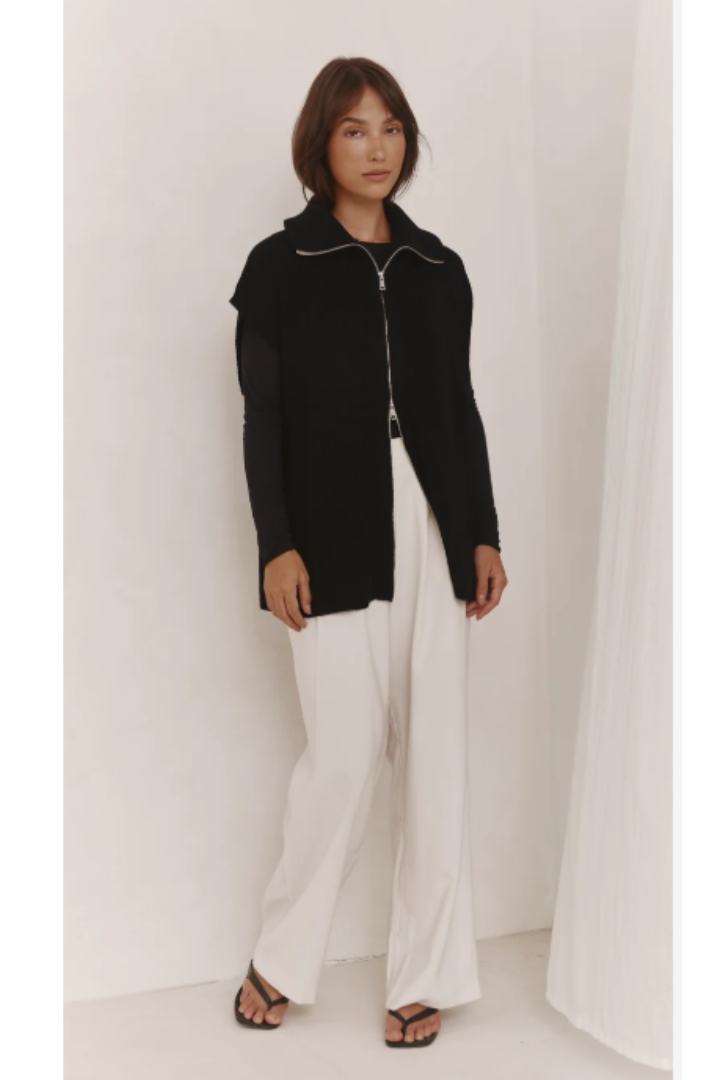 Charli London Millie Vest in Black — premium two-way zip for versatile styling.