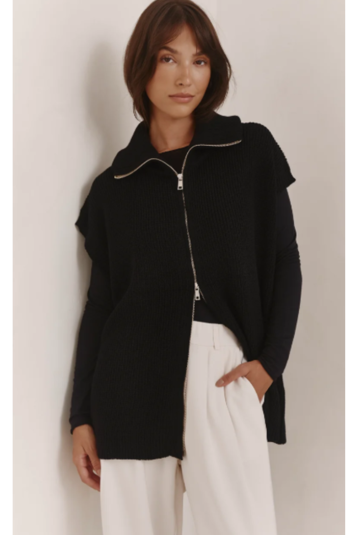 Millie Vest by Charli London in Black — featuring a refined stand collar for warmth.