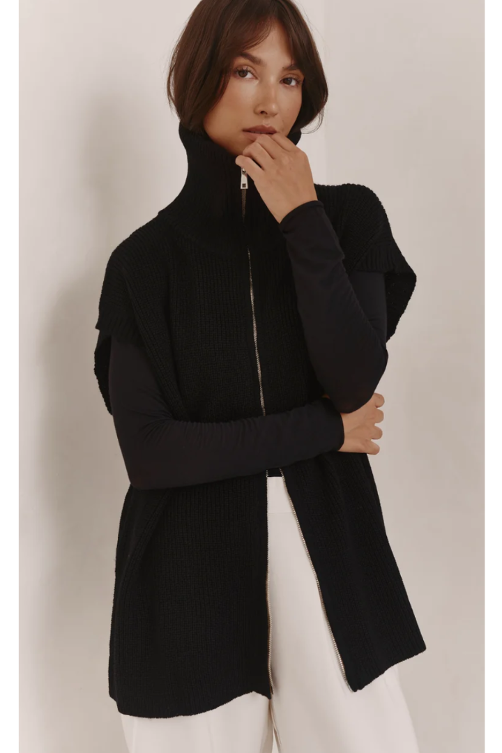 Charli London Millie Vest in Black — a soft, non-itchy wool-blend knit vest.