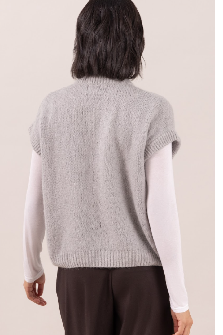 Charli London Leigh Vest in Grey — lightweight, non-itchy knit for easy layering.
