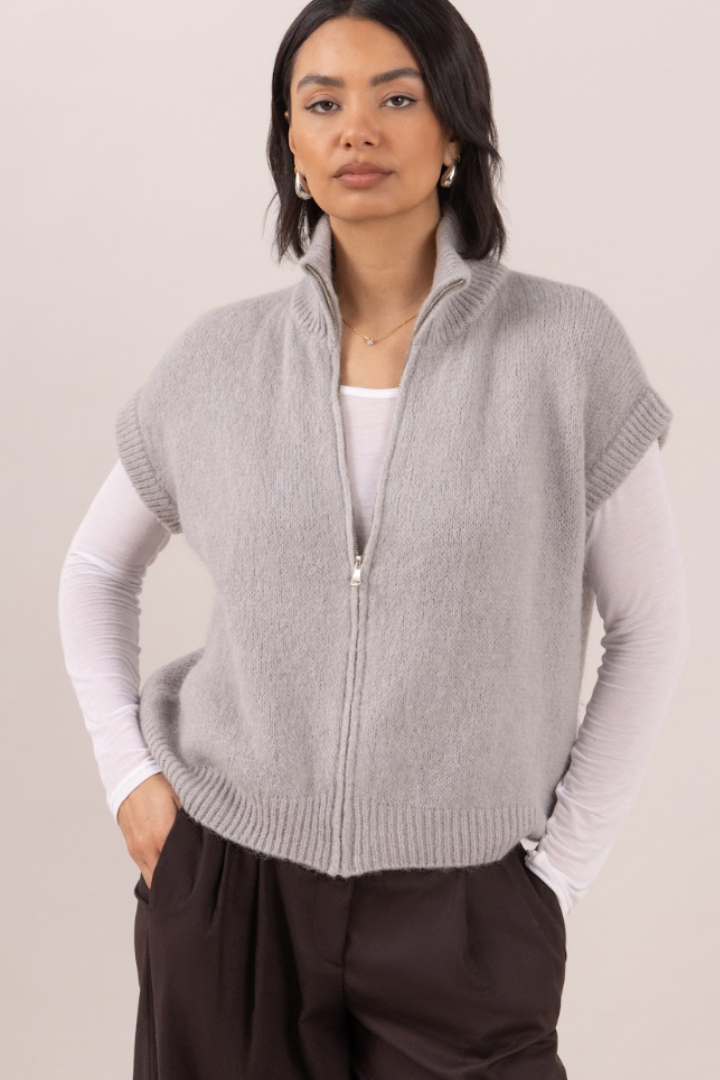 Charli London Leigh Vest in Grey — a soft, cosy wool-blend knit.